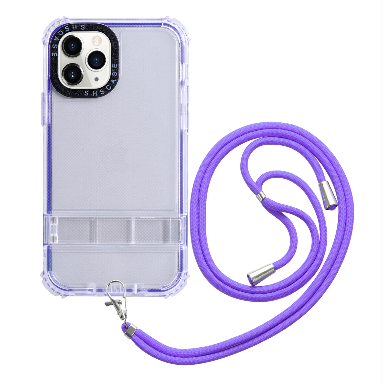 For iPhone 13 Pro 6.1 inch Transparent Phone Case Kickstand TPU + PC Anti-drop Protective Cover with Lanyard - White For iPhone 13 Pro 6.1 inch Transparent Phone Case Kickstand TPU + PC Anti-drop Protective Cover with Lanyard - White
